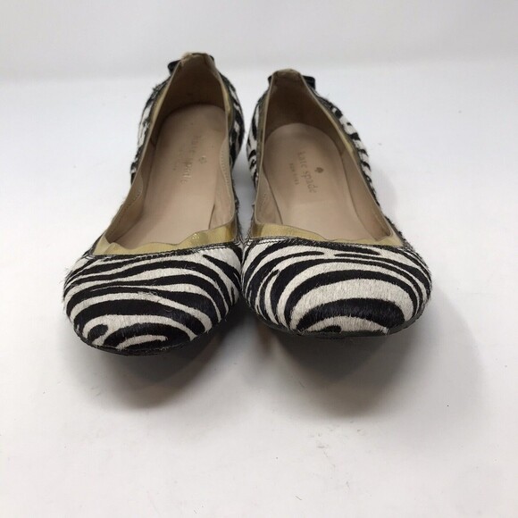 Kate Spade New York Gold Trim Calf Hair Flats Animal Print Skip on Shoes Sz 7.5 - Picture 5 of 10